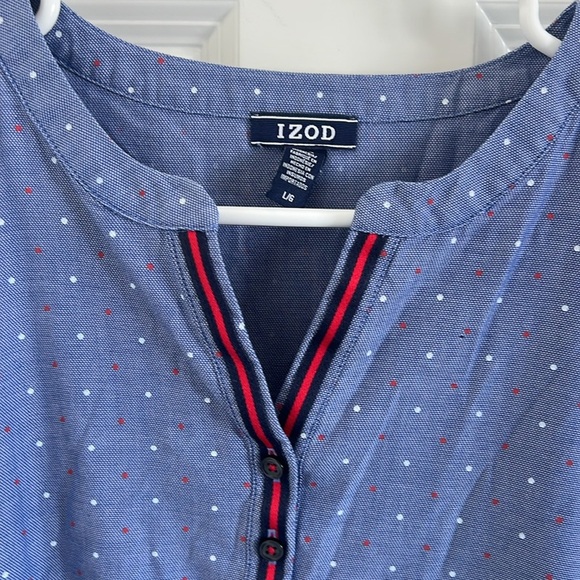 IZOD top size L long sleeve V neck dotted red white blue pullover - Picture 1 of 8